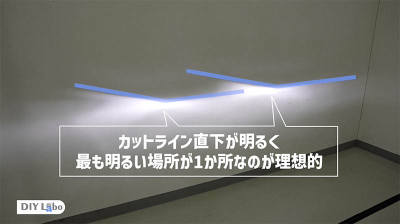 カットライン直下に最も明るいポイントが来ている理想的なLEDヘッドライトの配光